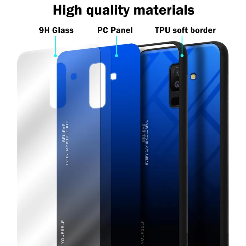 Cadorabo Hülle kompatibel mit Samsung Galaxy A6 PLUS 2018 Zweifarbige Schutzhülle aus Tempered Glas und TPU Silikon