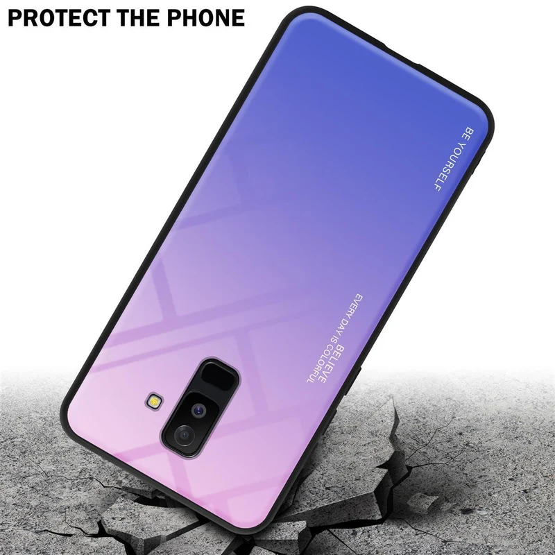 Cadorabo Hülle kompatibel mit Samsung Galaxy A6 PLUS 2018 Zweifarbige Schutzhülle aus Tempered Glas und TPU Silikon