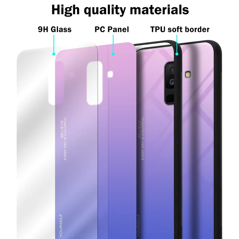 Cadorabo Hülle kompatibel mit Samsung Galaxy A6 PLUS 2018 Zweifarbige Schutzhülle aus Tempered Glas und TPU Silikon