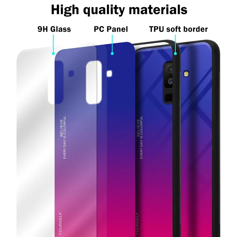Cadorabo Hülle kompatibel mit Samsung Galaxy A6 PLUS 2018 Zweifarbige Schutzhülle aus Tempered Glas und TPU Silikon