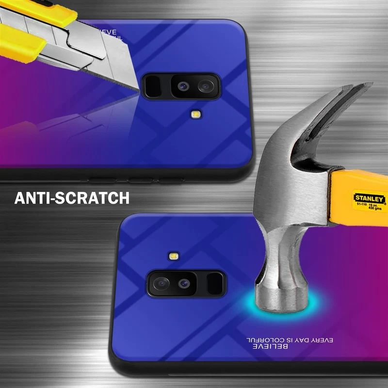 Cadorabo Hülle kompatibel mit Samsung Galaxy A6 PLUS 2018 Zweifarbige Schutzhülle aus Tempered Glas und TPU Silikon