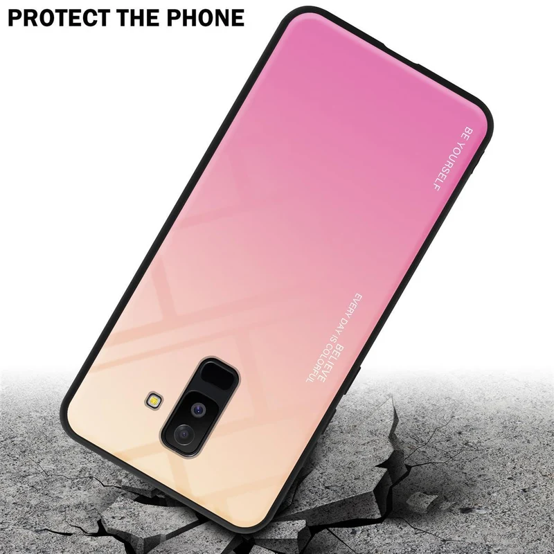 Cadorabo Hülle kompatibel mit Samsung Galaxy A6 PLUS 2018 Zweifarbige Schutzhülle aus Tempered Glas und TPU Silikon
