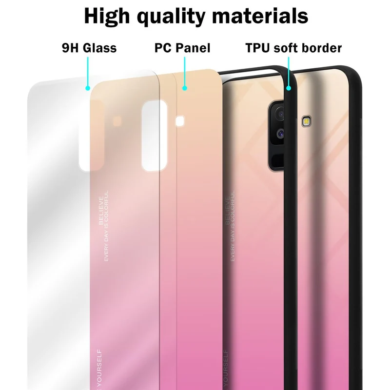 Cadorabo Hülle kompatibel mit Samsung Galaxy A6 PLUS 2018 Zweifarbige Schutzhülle aus Tempered Glas und TPU Silikon