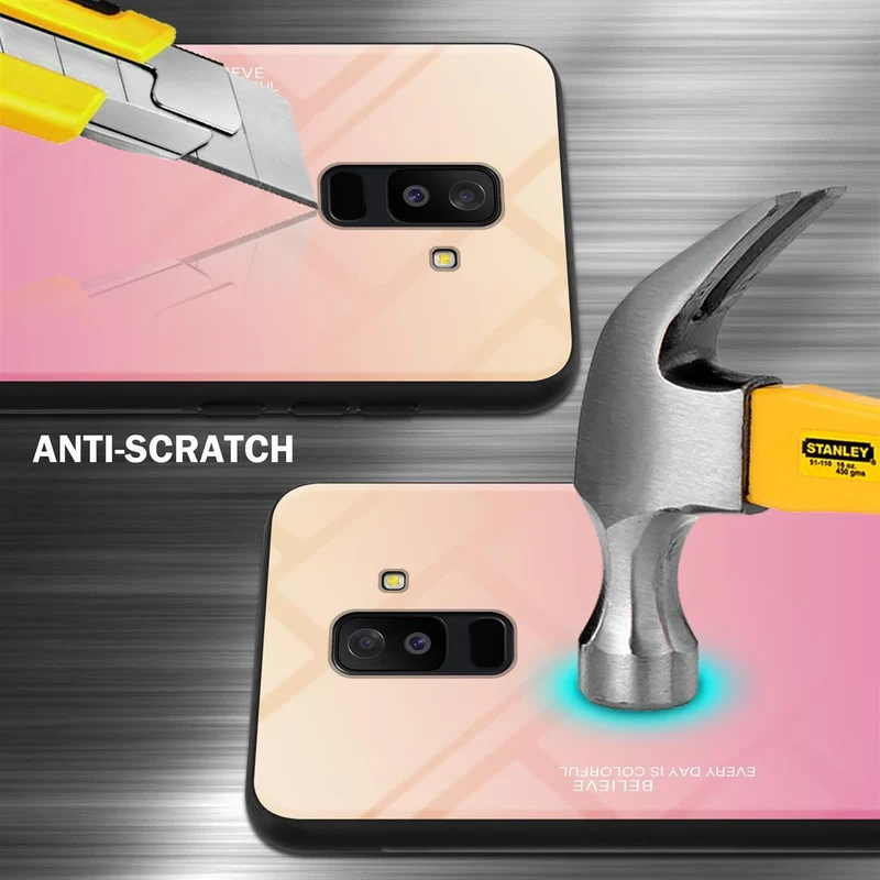 Cadorabo Hülle kompatibel mit Samsung Galaxy A6 PLUS 2018 Zweifarbige Schutzhülle aus Tempered Glas und TPU Silikon