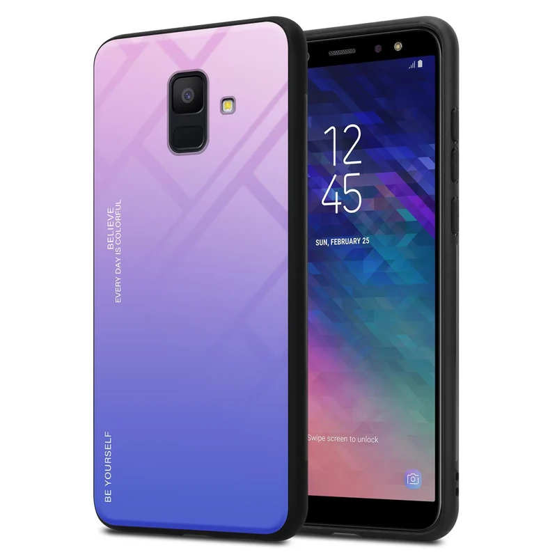 Cadorabo Hülle kompatibel mit Samsung Galaxy A6 2018 Zweifarbige Schutzhülle aus Tempered Glas und TPU Silikon