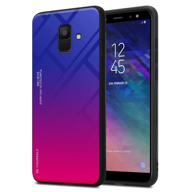 Cadorabo Hülle kompatibel mit Samsung Galaxy A6 2018 Zweifarbige Schutzhülle aus Tempered Glas und TPU Silikon