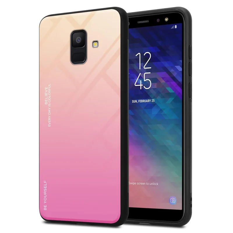 Cadorabo Hülle kompatibel mit Samsung Galaxy A6 2018 Zweifarbige Schutzhülle aus Tempered Glas und TPU Silikon