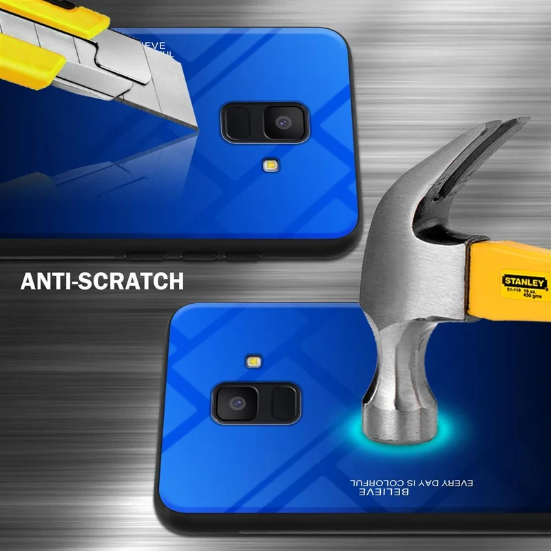 Cadorabo Hülle kompatibel mit Samsung Galaxy A6 2018 Zweifarbige Schutzhülle aus Tempered Glas und TPU Silikon