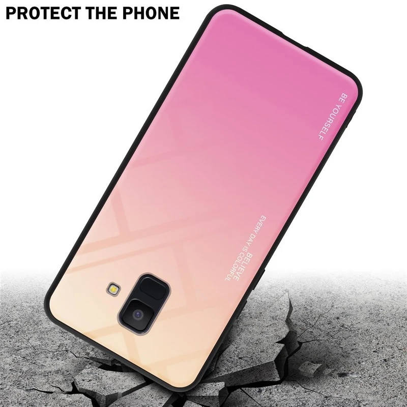 Cadorabo Hülle kompatibel mit Samsung Galaxy A6 2018 Zweifarbige Schutzhülle aus Tempered Glas und TPU Silikon