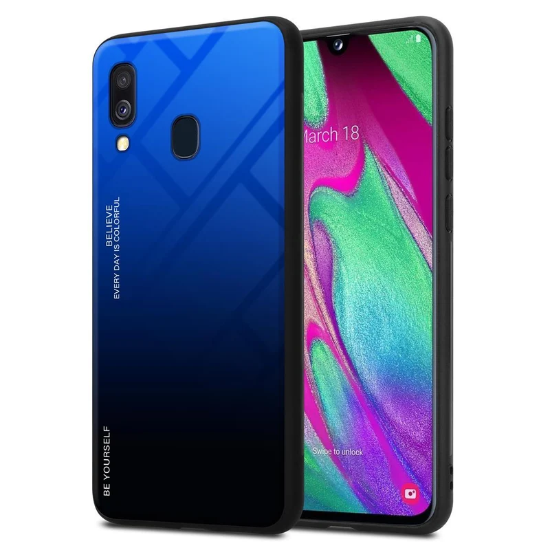 Cadorabo Hülle kompatibel mit Samsung Galaxy A40 Zweifarbige Schutzhülle aus Tempered Glas und TPU Silikon