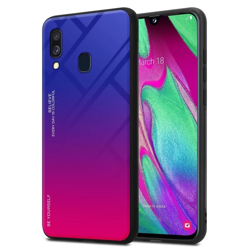 Cadorabo Hülle kompatibel mit Samsung Galaxy A40 Zweifarbige Schutzhülle aus Tempered Glas und TPU Silikon
