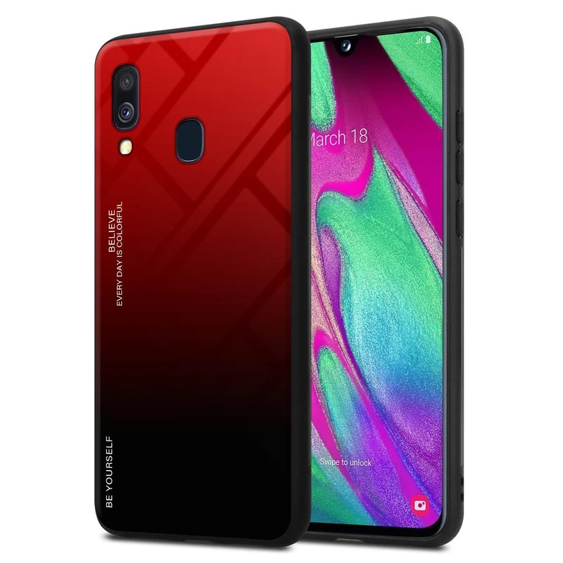Cadorabo Hülle kompatibel mit Samsung Galaxy A40 Zweifarbige Schutzhülle aus Tempered Glas und TPU Silikon