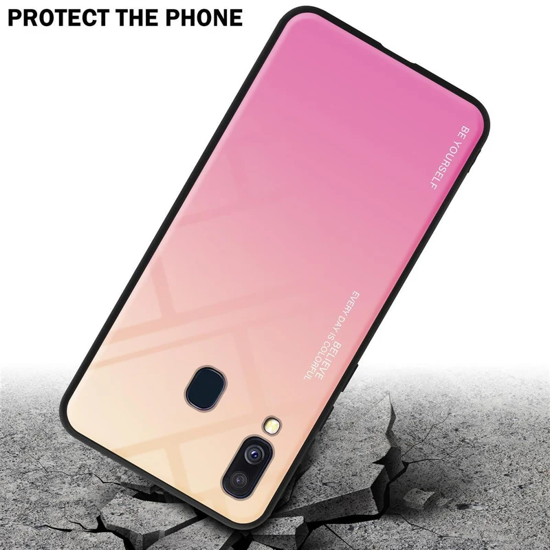 Cadorabo Hülle kompatibel mit Samsung Galaxy A40 Zweifarbige Schutzhülle aus Tempered Glas und TPU Silikon