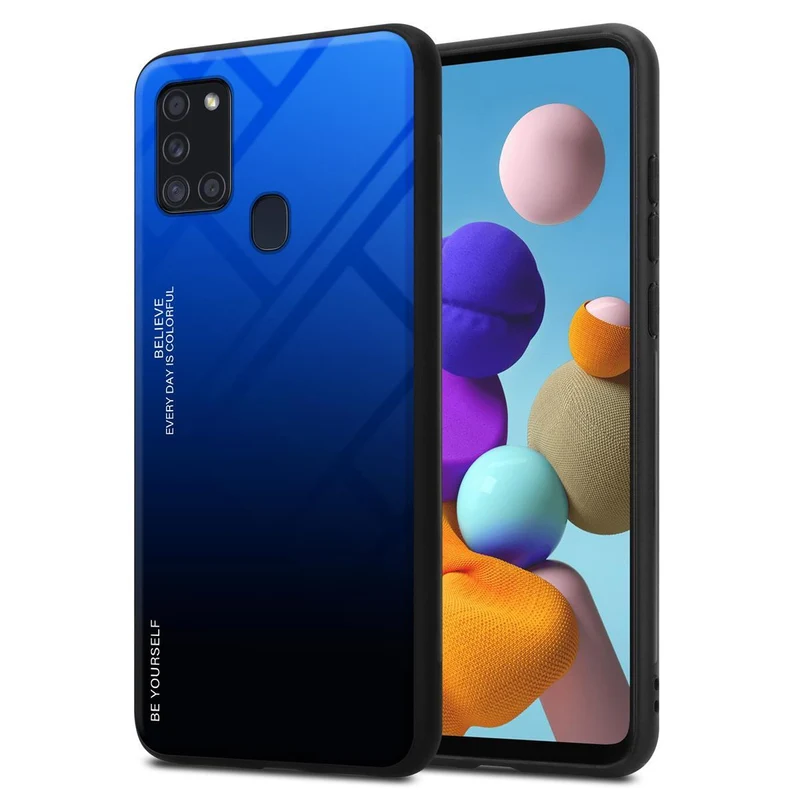Cadorabo Hülle kompatibel mit Samsung Galaxy A21s Zweifarbige Schutzhülle aus Tempered Glas und TPU Silikon