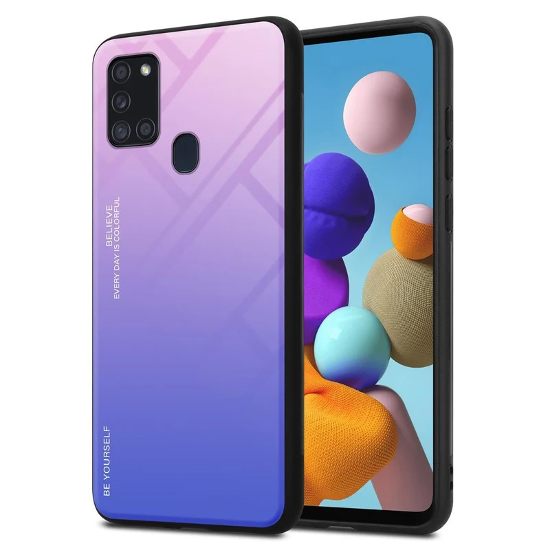 Cadorabo Hülle kompatibel mit Samsung Galaxy A21s Zweifarbige Schutzhülle aus Tempered Glas und TPU Silikon