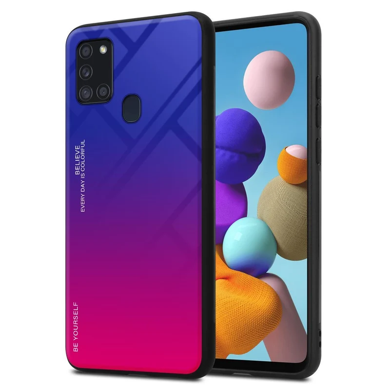 Cadorabo Hülle kompatibel mit Samsung Galaxy A21s Zweifarbige Schutzhülle aus Tempered Glas und TPU Silikon