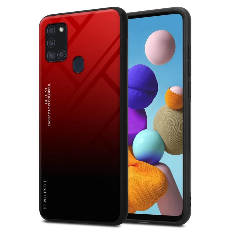 Cadorabo Hülle kompatibel mit Samsung Galaxy A21s Zweifarbige Schutzhülle aus Tempered Glas und TPU Silikon