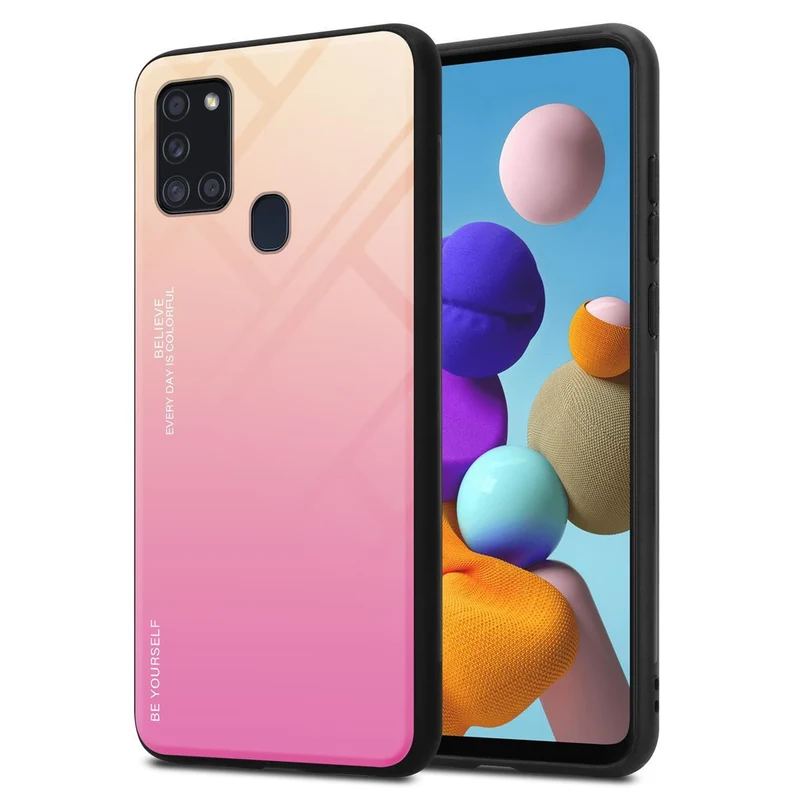 Cadorabo Hülle kompatibel mit Samsung Galaxy A21s Zweifarbige Schutzhülle aus Tempered Glas und TPU Silikon