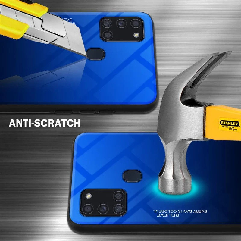 Cadorabo Hülle kompatibel mit Samsung Galaxy A21s Zweifarbige Schutzhülle aus Tempered Glas und TPU Silikon