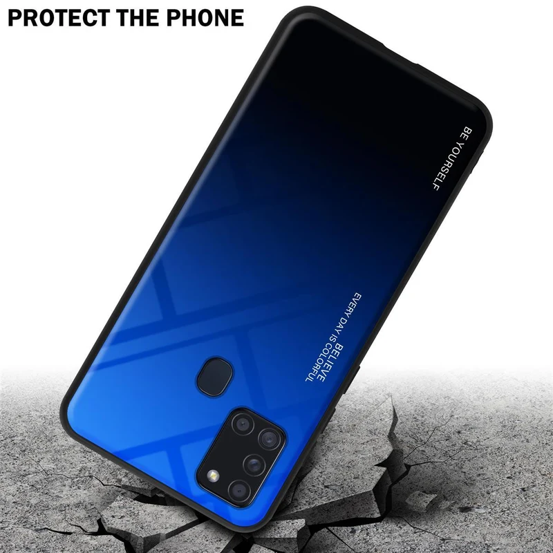 Cadorabo Hülle kompatibel mit Samsung Galaxy A21s Zweifarbige Schutzhülle aus Tempered Glas und TPU Silikon
