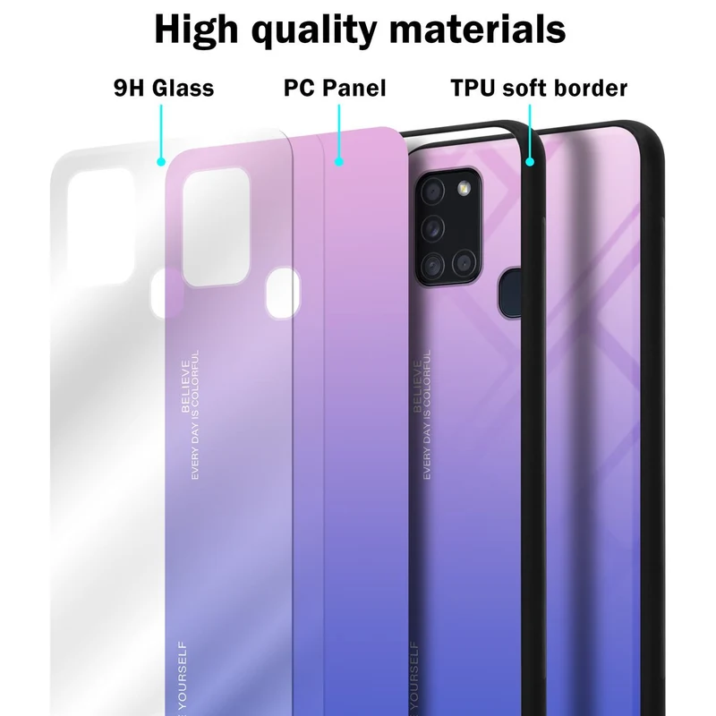 Cadorabo Hülle kompatibel mit Samsung Galaxy A21s Zweifarbige Schutzhülle aus Tempered Glas und TPU Silikon