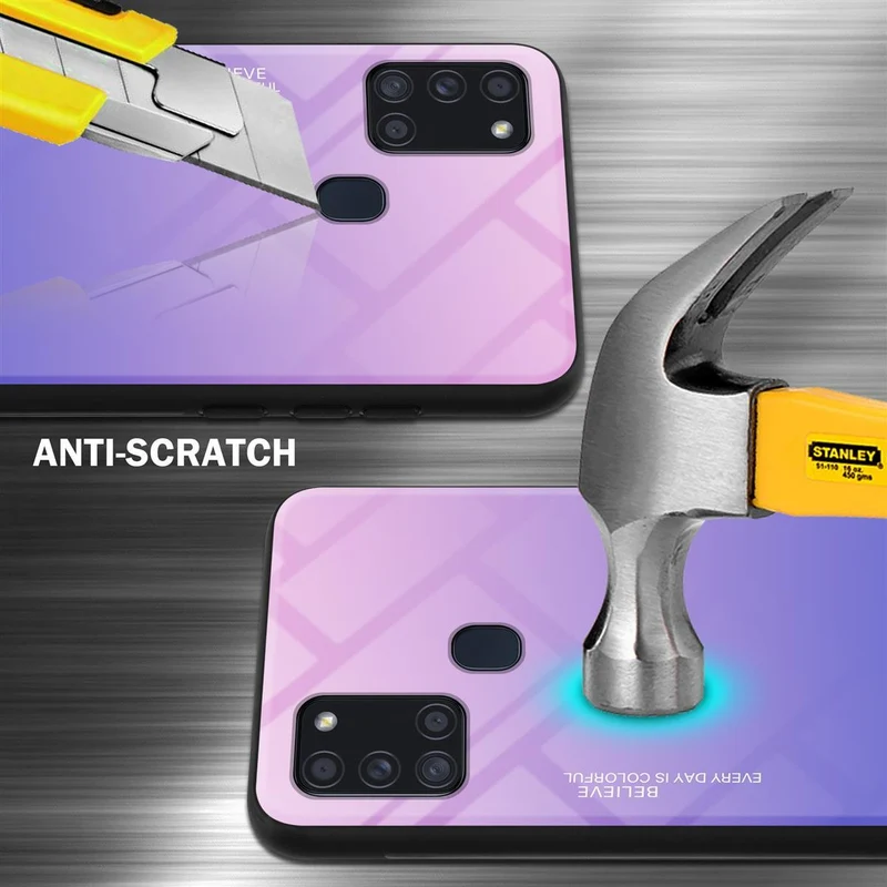Cadorabo Hülle kompatibel mit Samsung Galaxy A21s Zweifarbige Schutzhülle aus Tempered Glas und TPU Silikon