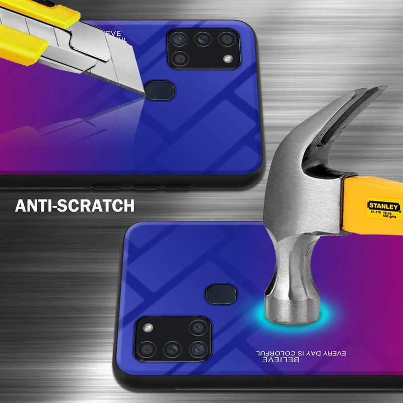 Cadorabo Hülle kompatibel mit Samsung Galaxy A21s Zweifarbige Schutzhülle aus Tempered Glas und TPU Silikon