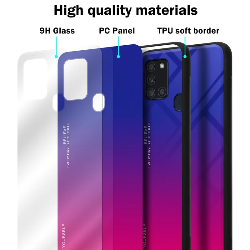 Cadorabo Hülle kompatibel mit Samsung Galaxy A21s Zweifarbige Schutzhülle aus Tempered Glas und TPU Silikon