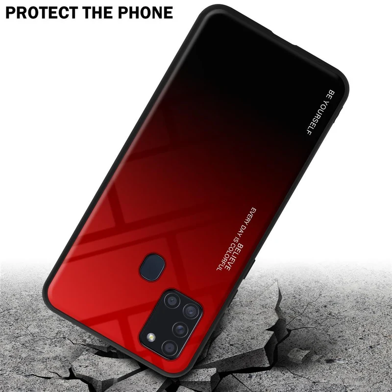 Cadorabo Hülle kompatibel mit Samsung Galaxy A21s Zweifarbige Schutzhülle aus Tempered Glas und TPU Silikon