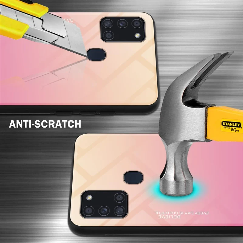 Cadorabo Hülle kompatibel mit Samsung Galaxy A21s Zweifarbige Schutzhülle aus Tempered Glas und TPU Silikon