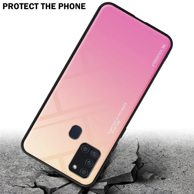 Cadorabo Hülle kompatibel mit Samsung Galaxy A21s Zweifarbige Schutzhülle aus Tempered Glas und TPU Silikon