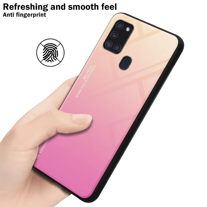 Cadorabo Hülle kompatibel mit Samsung Galaxy A21s Zweifarbige Schutzhülle aus Tempered Glas und TPU Silikon
