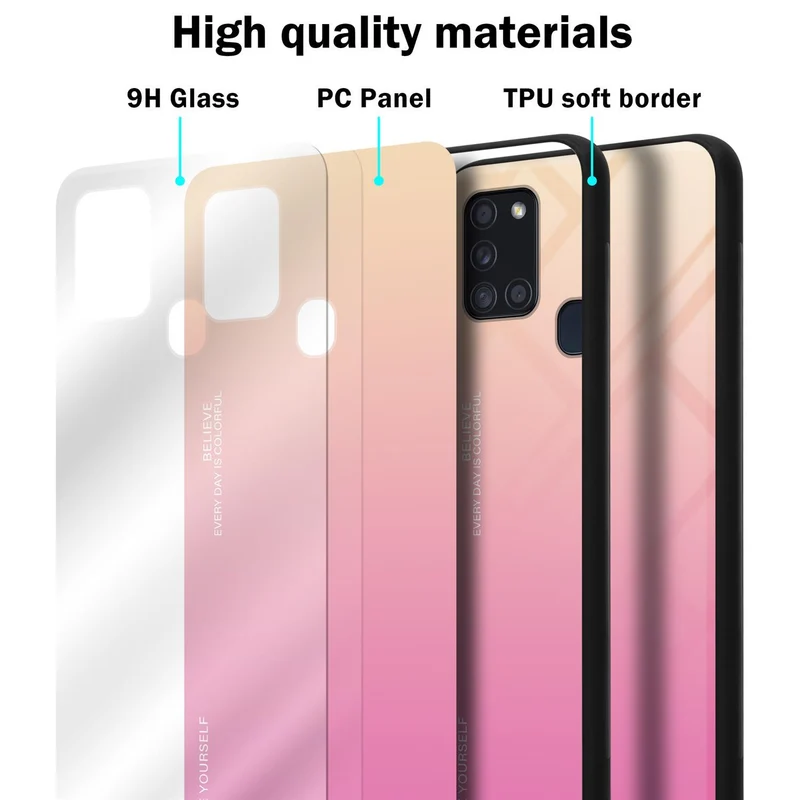 Cadorabo Hülle kompatibel mit Samsung Galaxy A21s Zweifarbige Schutzhülle aus Tempered Glas und TPU Silikon