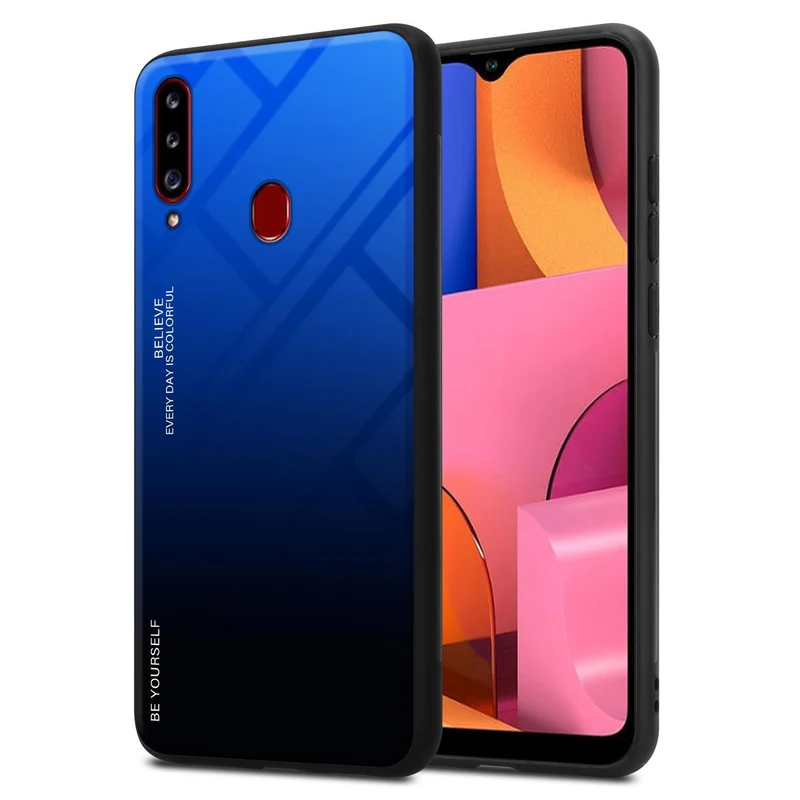 Cadorabo Hülle kompatibel mit Samsung Galaxy A20s Zweifarbige Schutzhülle aus Tempered Glas und TPU Silikon