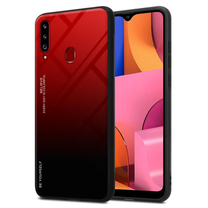 Cadorabo Hülle kompatibel mit Samsung Galaxy A20s Zweifarbige Schutzhülle aus Tempered Glas und TPU Silikon