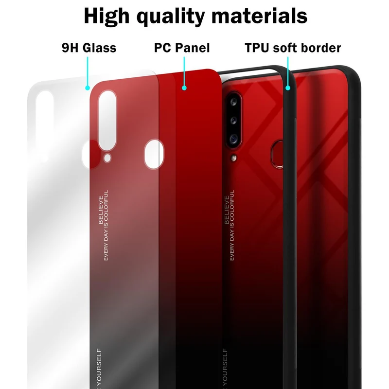 Cadorabo Hülle kompatibel mit Samsung Galaxy A20s Zweifarbige Schutzhülle aus Tempered Glas und TPU Silikon