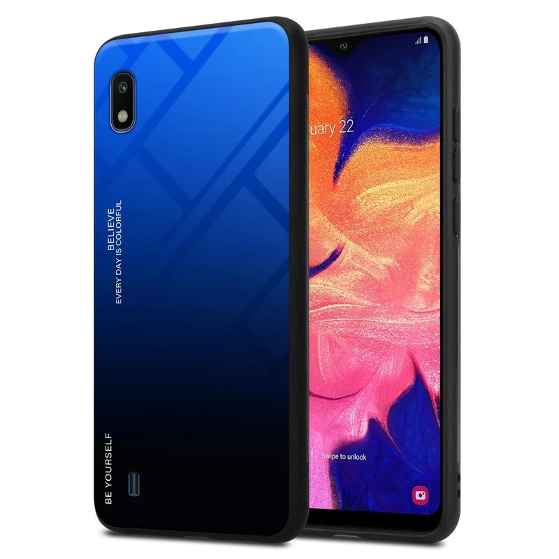 Cadorabo Hülle kompatibel mit Samsung Galaxy A10 / M10 Zweifarbige Schutzhülle aus Tempered Glas und TPU Silikon