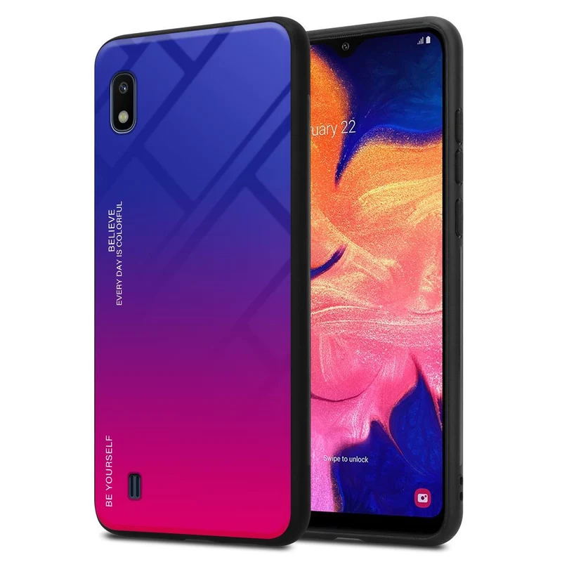 Cadorabo Hülle kompatibel mit Samsung Galaxy A10 / M10 Zweifarbige Schutzhülle aus Tempered Glas und TPU Silikon