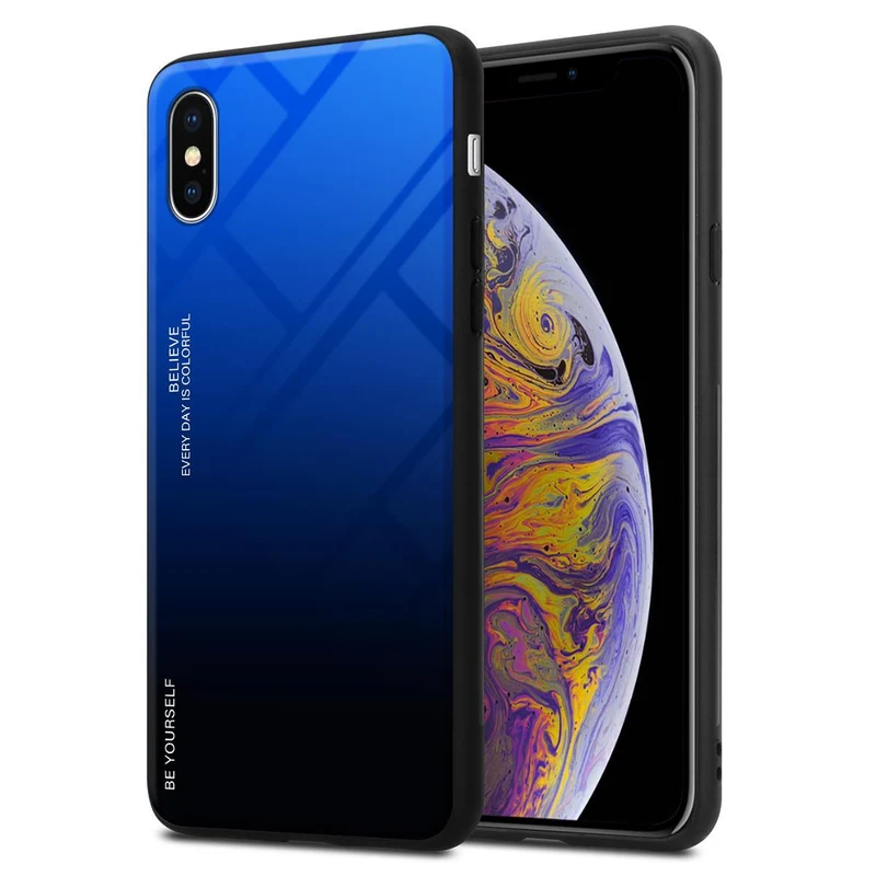 Cadorabo Hülle kompatibel mit Apple iPhone XS MAX Zweifarbige Schutzhülle aus Tempered Glas und TPU Silikon
