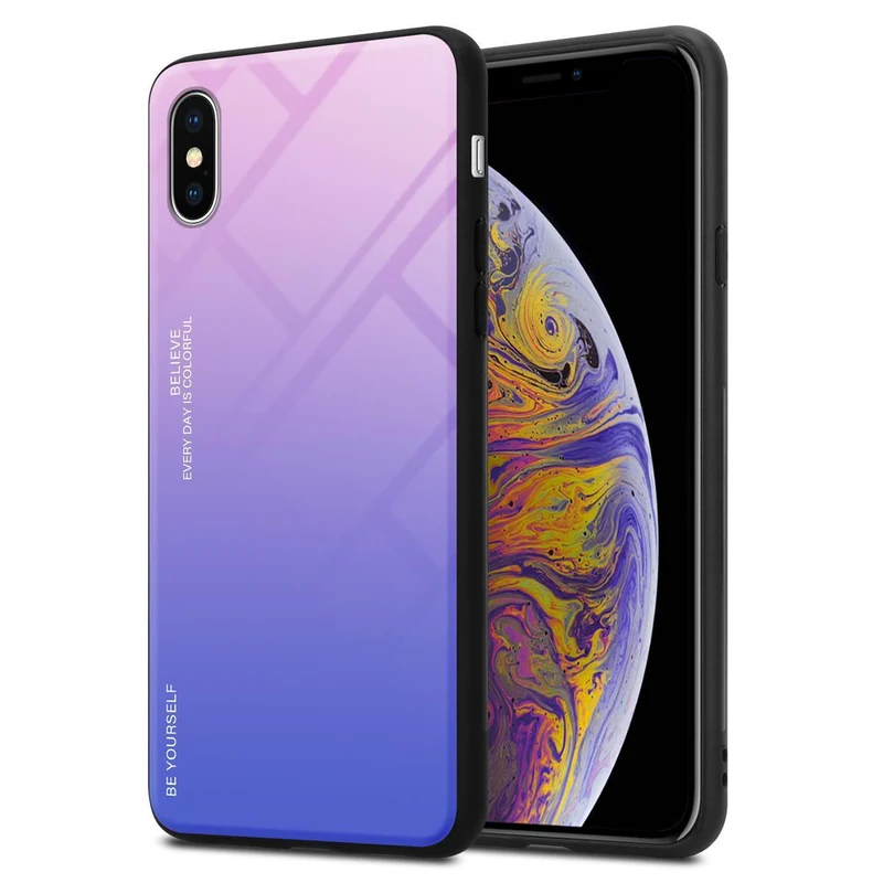 Cadorabo Hülle kompatibel mit Apple iPhone XS MAX Zweifarbige Schutzhülle aus Tempered Glas und TPU Silikon