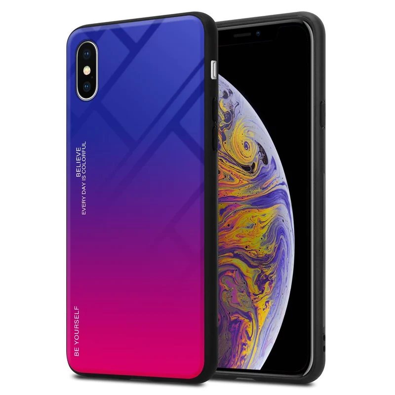 Cadorabo Hülle kompatibel mit Apple iPhone XS MAX Zweifarbige Schutzhülle aus Tempered Glas und TPU Silikon