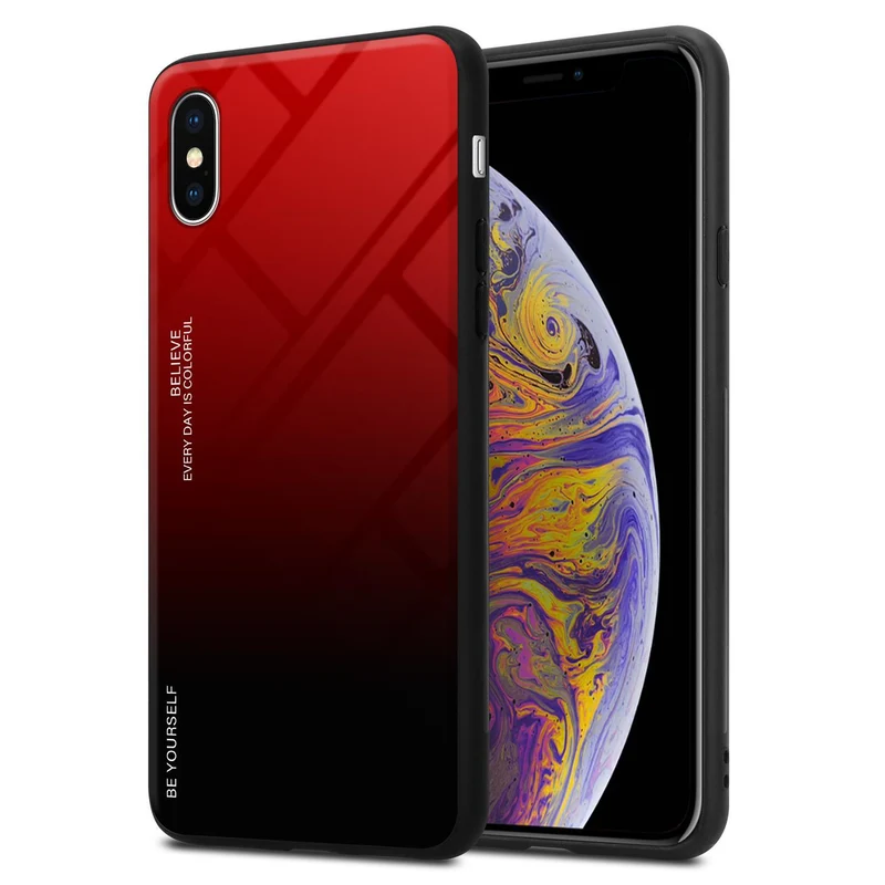 Cadorabo Hülle kompatibel mit Apple iPhone XS MAX Zweifarbige Schutzhülle aus Tempered Glas und TPU Silikon