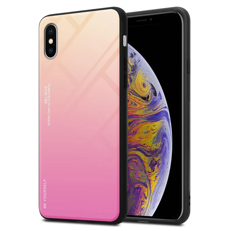 Cadorabo Hülle kompatibel mit Apple iPhone XS MAX Zweifarbige Schutzhülle aus Tempered Glas und TPU Silikon