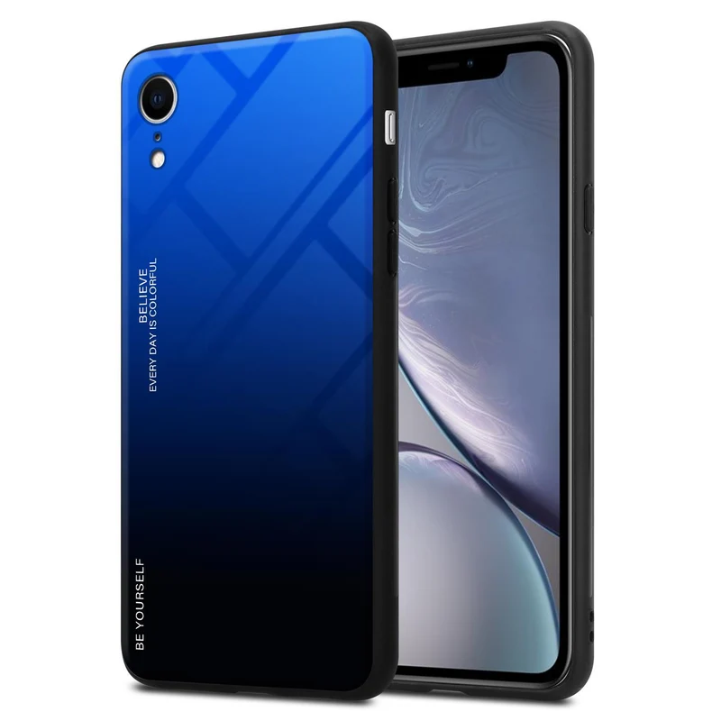 Cadorabo Hülle kompatibel mit Apple iPhone XR Zweifarbige Schutzhülle aus Tempered Glas und TPU Silikon