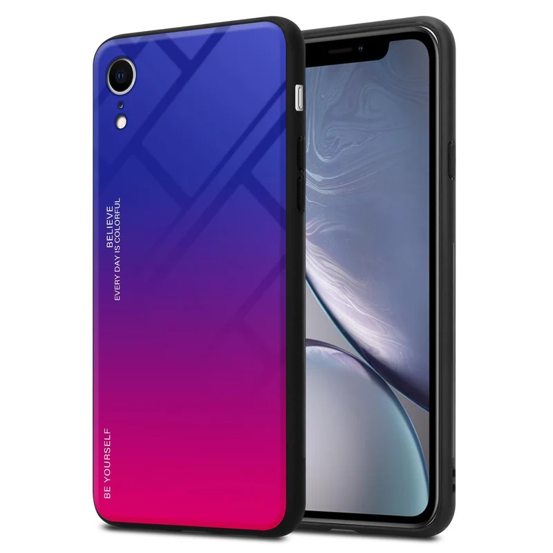 Cadorabo Hülle kompatibel mit Apple iPhone XR Zweifarbige Schutzhülle aus Tempered Glas und TPU Silikon