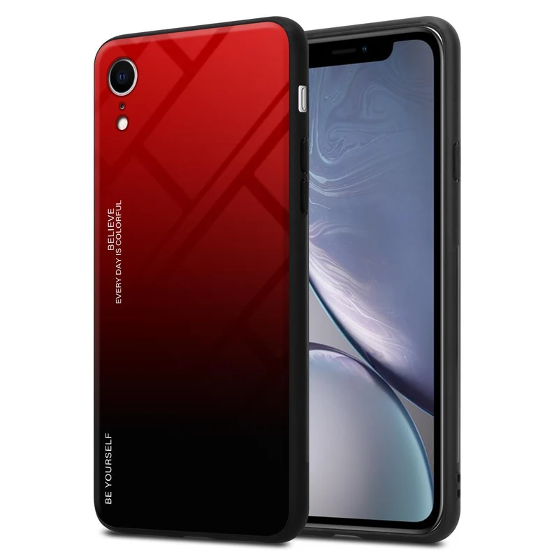 Cadorabo Hülle kompatibel mit Apple iPhone XR Zweifarbige Schutzhülle aus Tempered Glas und TPU Silikon