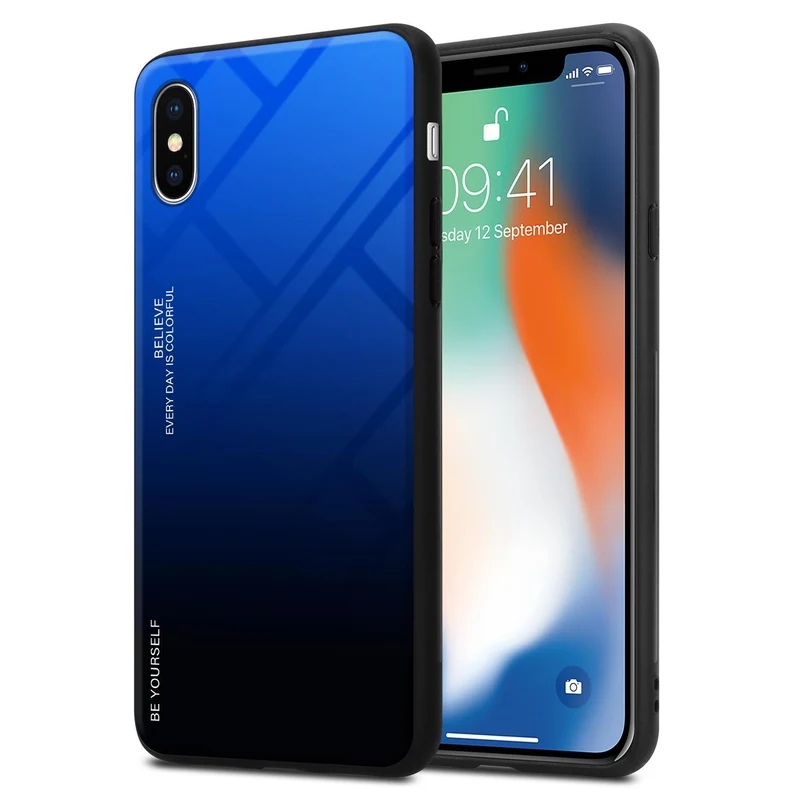 Cadorabo Hülle kompatibel mit Apple iPhone X / XS Zweifarbige Schutzhülle aus Tempered Glas und TPU Silikon