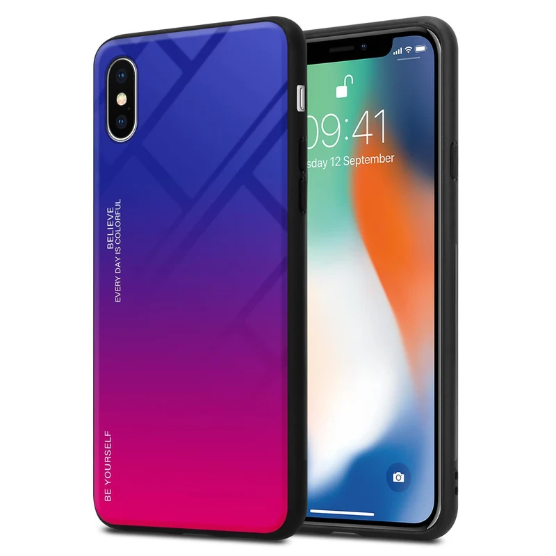 Cadorabo Hülle kompatibel mit Apple iPhone X / XS Zweifarbige Schutzhülle aus Tempered Glas und TPU Silikon