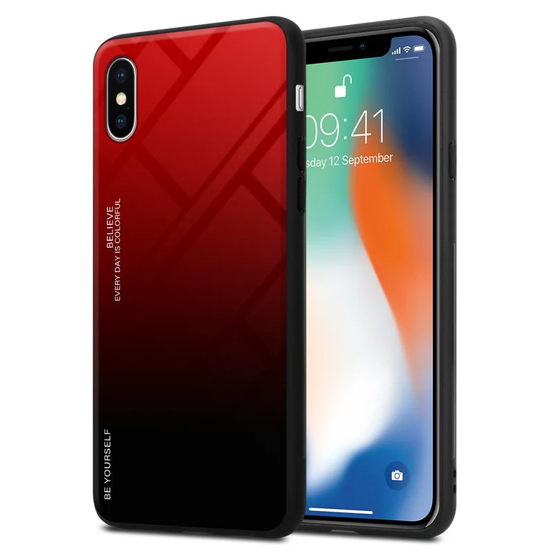 Cadorabo Hülle kompatibel mit Apple iPhone X / XS Zweifarbige Schutzhülle aus Tempered Glas und TPU Silikon