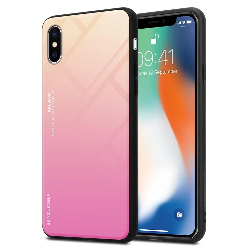 Cadorabo Hülle kompatibel mit Apple iPhone X / XS Zweifarbige Schutzhülle aus Tempered Glas und TPU Silikon